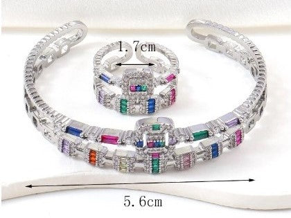 1 PIECE ZIRCONIA DECOR CUFF BANGLE ET UNE PIECE RING