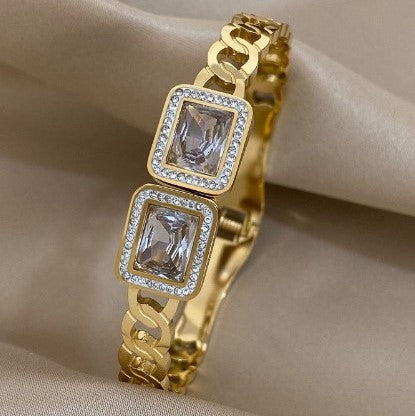 Bracelets de luxe en acier inoxydable pour femmes, Avec des pierre Zircon, extrémité ouverte,